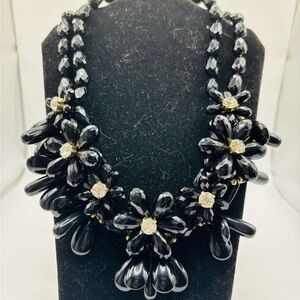 Talbots Elegant Black Statement Necklace with Floral Design